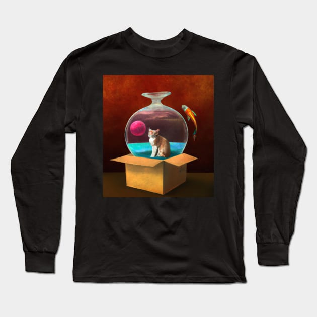 Cyberpunk Cat In a Fishbowl and Fish Long Sleeve T-Shirt by FanciiFrog